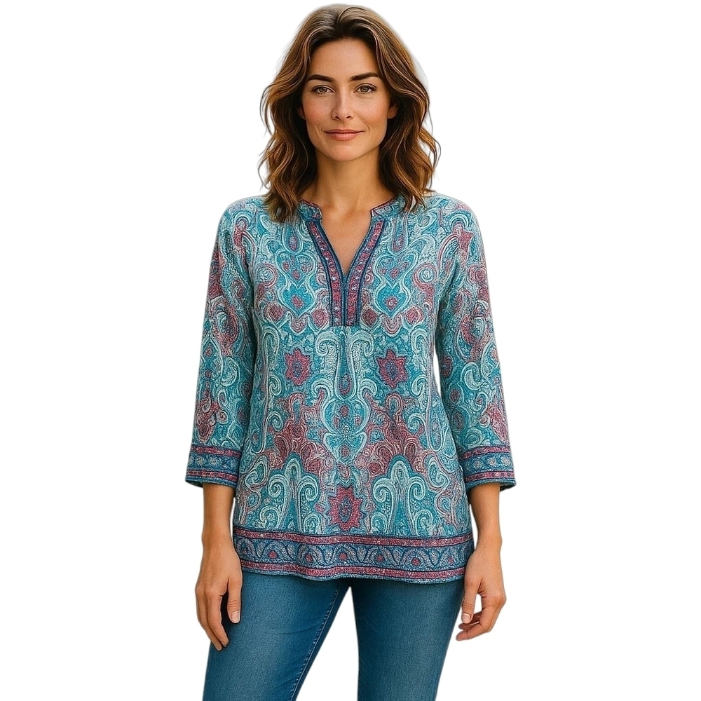 Talbots Blue and Gray 3/4 Sleeve Tunic- M
